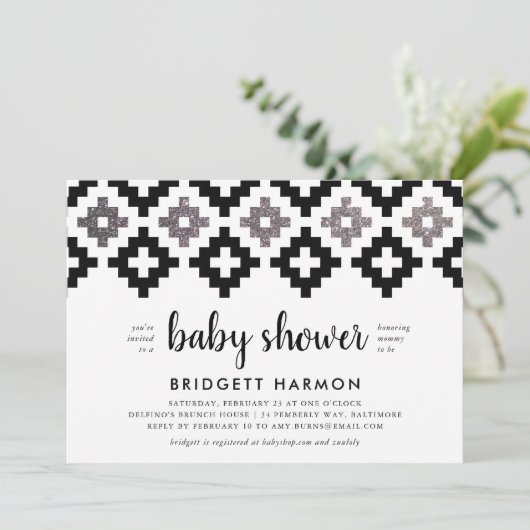 Zwart-wit Boho Aztec Baby shower Kaart (Staand voorkant)