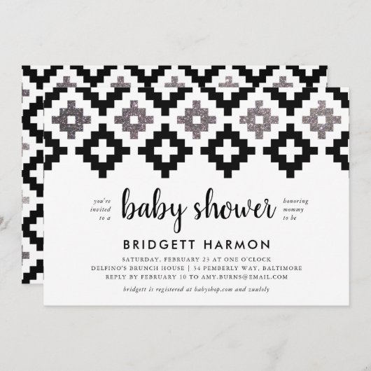 Zwart-wit Boho Aztec Baby shower Kaart (Voorkant / Achterkant)