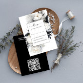 Zwart-wit boho bloemen elegante bruiloft RSVP Informatiekaartje