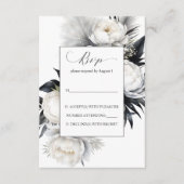 Zwart-wit boho bloemen elegante bruiloft RSVP Informatiekaartje (Voorkant)