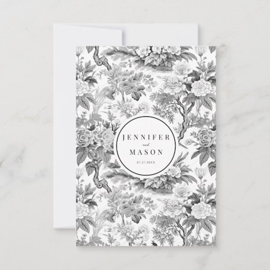 Zwart wit boho bloemenbruiloft RSVP kaarten (Achterkant)