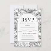 Zwart wit boho bloemenbruiloft RSVP kaarten Kaartje (Voorkant)
