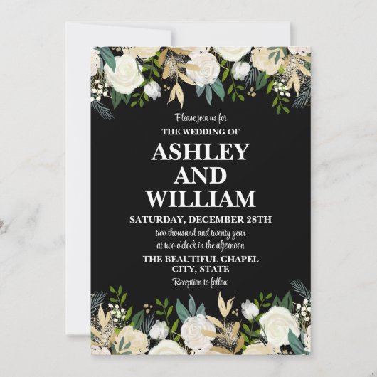 Zwart-wit Boho Bohemian Chic Greenery Wedding Kaart (Voorkant)