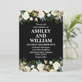 Zwart-wit Boho Bohemian Chic Greenery Wedding Kaart (Staand voorkant)