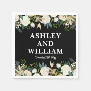 Zwart-wit Boho Bohemian Chic Greenery Wedding Servet