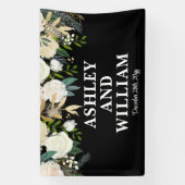 Zwart-wit Boho Bohemian Chic Greenery Wedding Spandoek (Verticaal)