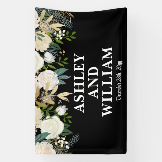 Zwart-wit Boho Bohemian Chic Greenery Wedding Spandoek (Verticaal)