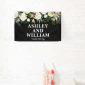 Zwart-wit Boho Bohemian Chic Greenery Wedding Spandoek (Insitu)