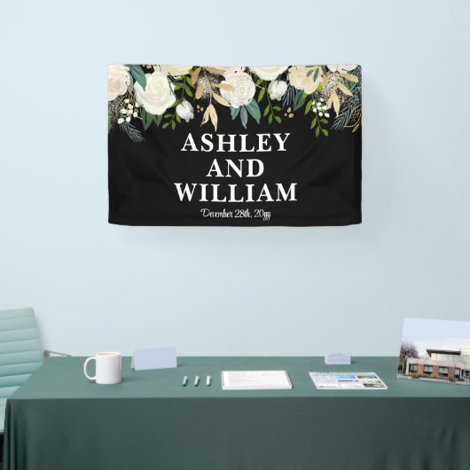 Zwart-wit Boho Bohemian Chic Greenery Wedding Spandoek (Beurs)