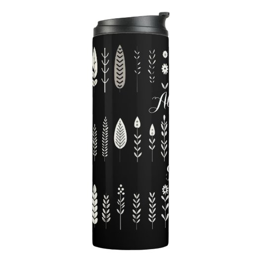 Zwart-wit Boho Botanisch Minimalistisch Thermosbeker (Gedraaid links)