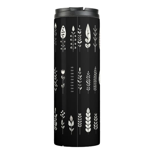 Zwart-wit Boho Botanisch Minimalistisch Thermosbeker (Achterkant)