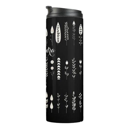 Zwart-wit Boho Botanisch Minimalistisch Thermosbeker (Geroteerd rechts)