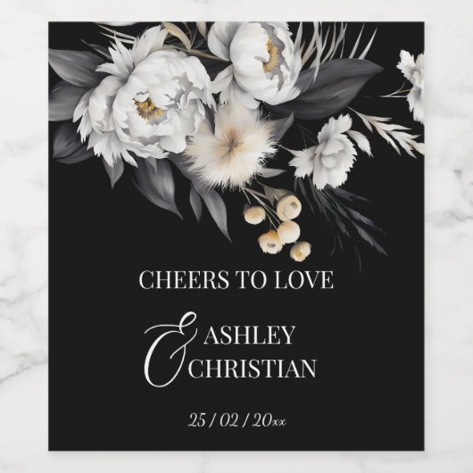 Zwart-wit boho bruiloft gepersonaliseerd wijn etiket (Enkel label)