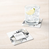 Zwart-wit boho bruiloft servies sjabloon kartonnen onderzetters (Insitu)