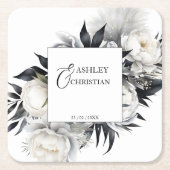 Zwart-wit boho bruiloft servies sjabloon kartonnen onderzetters (Voorkant)