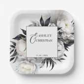 Zwart-wit boho bruiloft servies sjabloon papieren bordje (Voorkant)