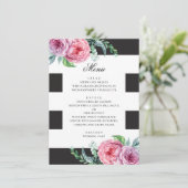 Zwart-wit boho bruiloft. Waterverf roze bloemen Menu (Staand voorkant)