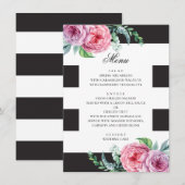 Zwart-wit boho bruiloft. Waterverf roze bloemen Menu (Voorkant / Achterkant)
