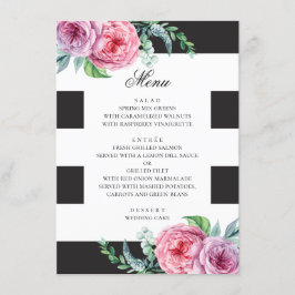 Zwart & wit boho bruiloft. Waterverf roze floraal Menu
