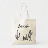 Zwart-wit Boho Cactus Tote Bag (Voorkant)