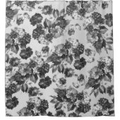 Zwart wit boho chic rozen floraal douchegordijn (Voorkant)