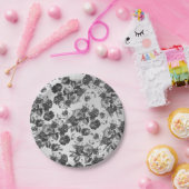 Zwart wit boho chic rozen floraal papieren bordje (Feest)