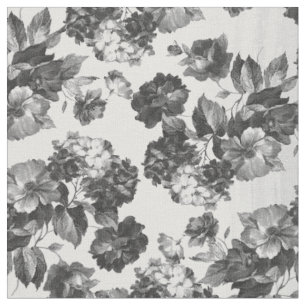 Zwart wit  boho chic rozen floraal stof