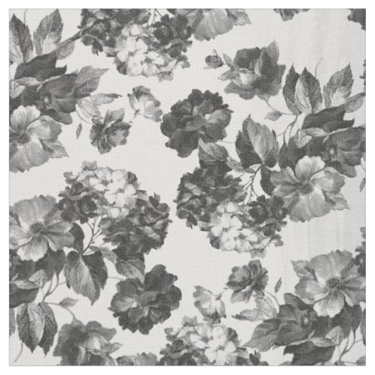 Zwart wit  boho chic rozen floraal stof (Close Up)