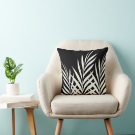 Zwart-wit Boho chique palmbladeren Kussen