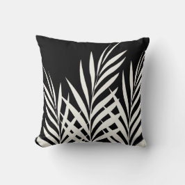 Zwart-wit Boho chique palmbladeren Kussen