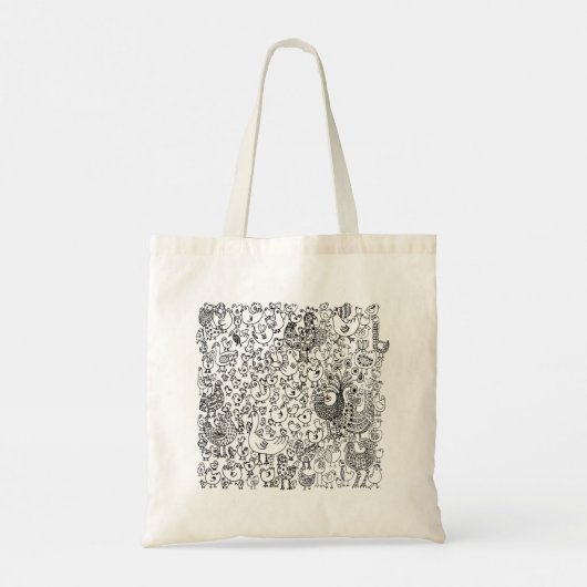 Zwart-wit Boho decoratieve vogels patroon Tote Bag (Achterkant)