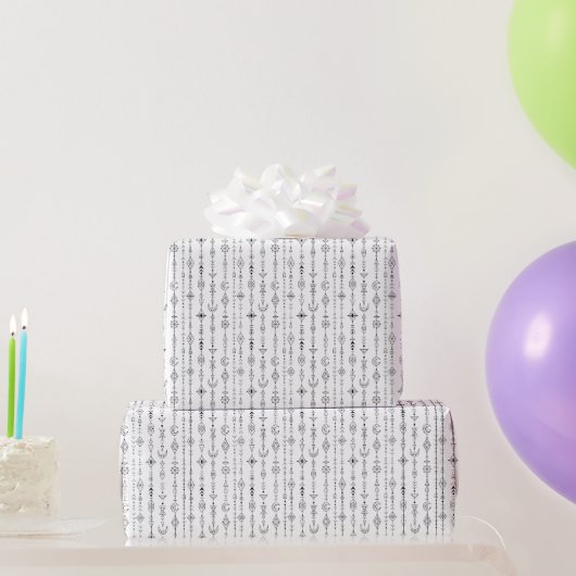 Zwart-wit boho-doodle abstract patroon cadeaupapier (Feestgeschenken)