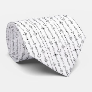 Zwart-wit boho-doodle abstract patroon stropdas