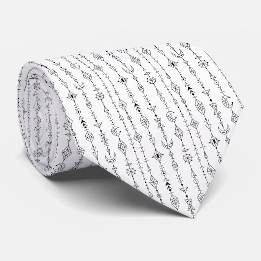 Zwart-wit boho-doodle abstract patroon stropdas (Opgerold)