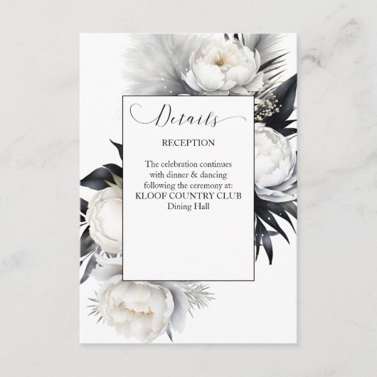 Zwart-wit boho elegante bruiloft details informatiekaartje (Voorkant)