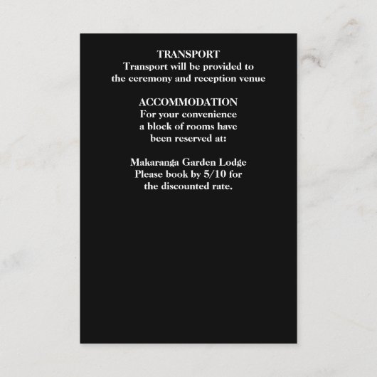 Zwart-wit boho elegante bruiloft details informatiekaartje (Achterkant)