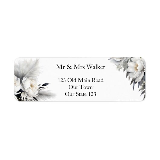 Zwart-wit boho elegante bruiloft etiket (Voorkant)