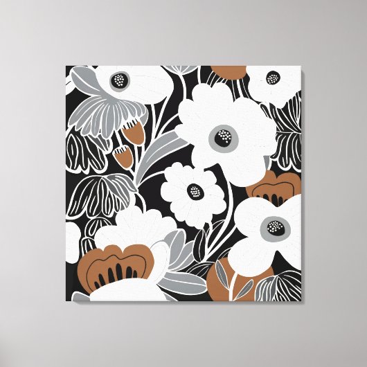 Zwart Wit Boho Floral Canvas Afdruk (Voorkant)