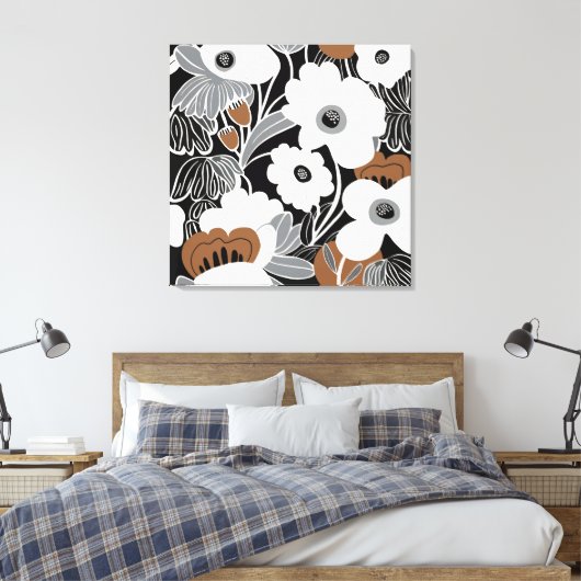 Zwart Wit Boho Floral Canvas Afdruk (Insitu (Slaapkamer))