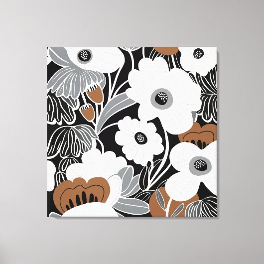 Zwart Wit Boho Floral Canvas Afdruk (Voorkant)