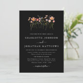 Zwart-wit Boho Herfst Wildflower Wedding Kaart (Staand voorkant)
