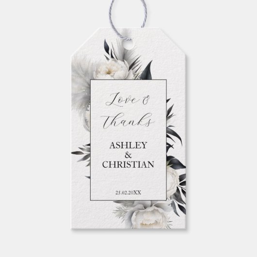 Zwart-wit boho huwelijksgeschenk dank je wel cadeaulabel (Voorkant)