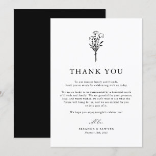 Zwart-wit Boho Minimalistische Botanicals Wedding Bedankkaart