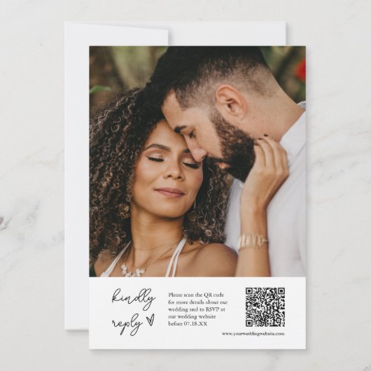 Zwart Wit Boho Minimalistische Wedding QR Code Fot Kaart (Achterkant)