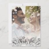 Zwart Wit Boho Moderne Bloemen Elegante Foto Bedankkaart (Voorkant)
