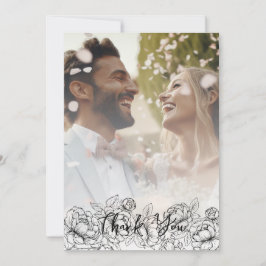 Zwart Wit Boho Moderne Bloemen Elegante Foto Bedankkaart