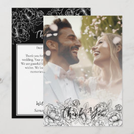 Zwart Wit Boho Moderne Bloemen Elegante Foto Bedankkaart