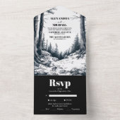 Zwart Wit Boho Mountain Forest bruiloft All In One Uitnodiging (Binnen)