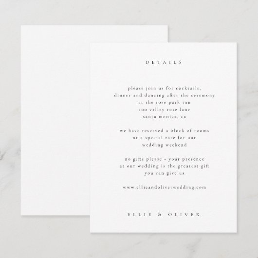 Zwart-wit Boho Photo Wedding Modern Informatiekaartje (Voorkant / Achterkant)