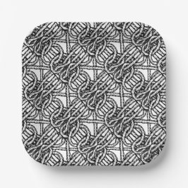 Zwart-wit boho stijl geknoopt touwpatroon papieren bordje